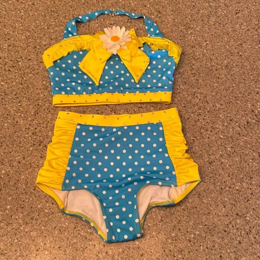 WEISSMAN Dive In The Pool Retro Two Piece Dance Costume Rhinestones Added